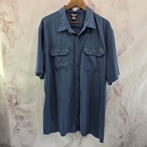Eddie Bauer Shirt Mens XL Tall Long Blue Button Up Short Sleeve Stretch Travex